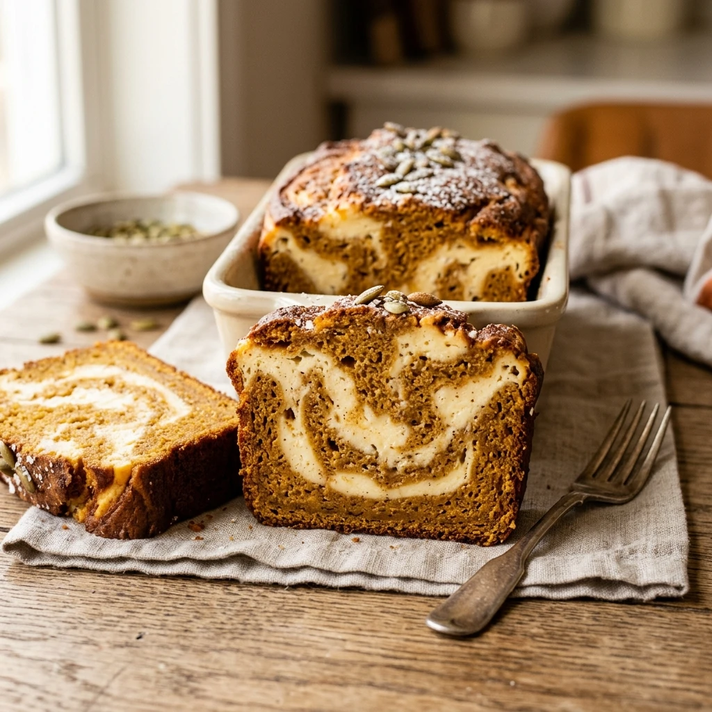 Cream Cheese Swirled Pumpkin Bread