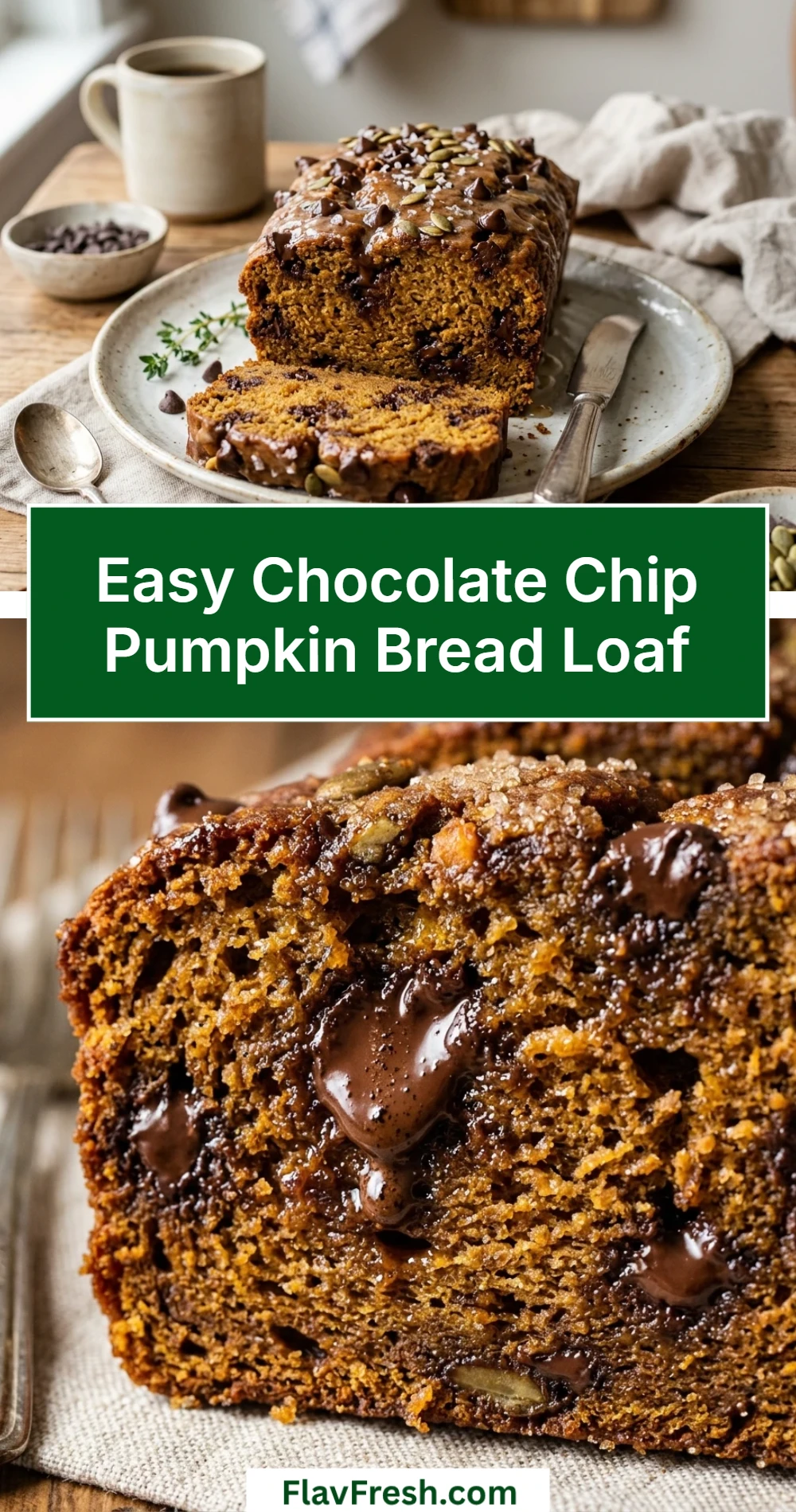Easy Chocolate Chip Pumpkin Bread Loaf