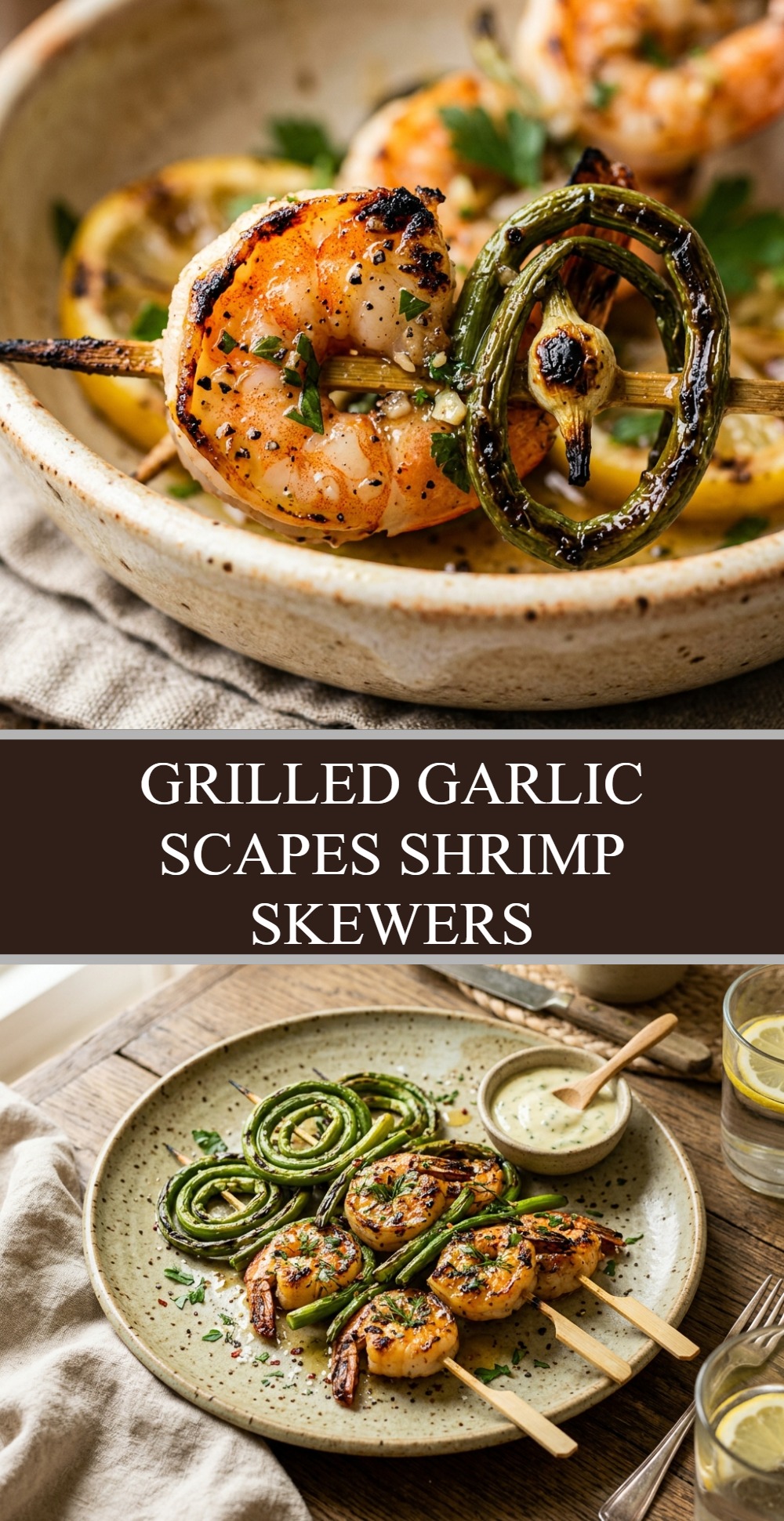 Grilled Garlic Scapes Shrimp Skewers