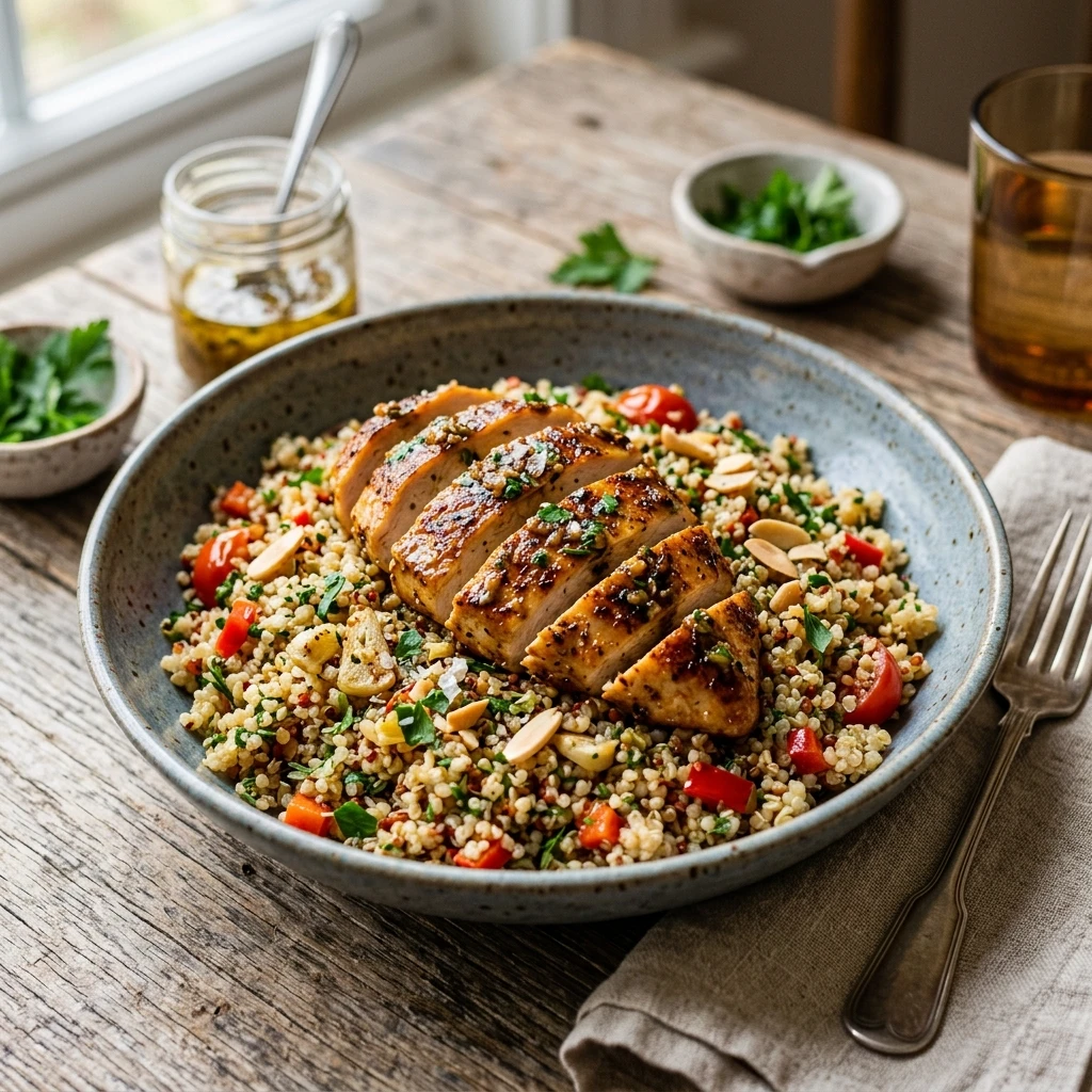 High Protein Garlic Chicken And Quinoa